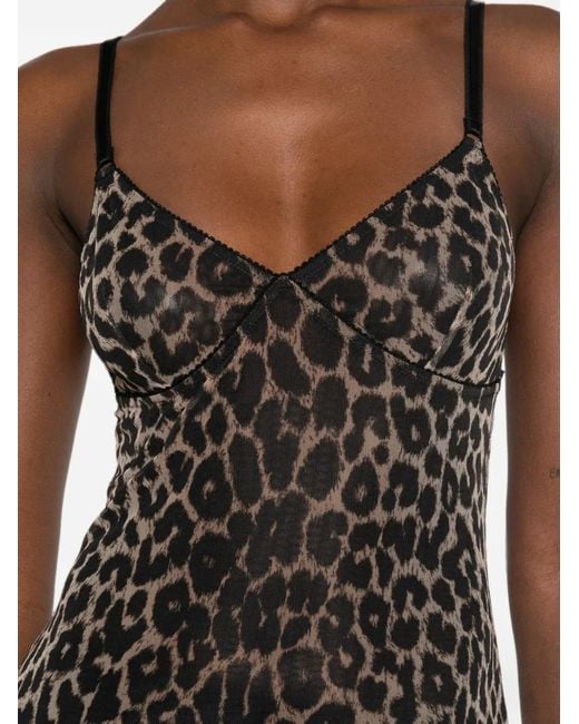 Saint Laurent Black Leopard-Print Midi Dress