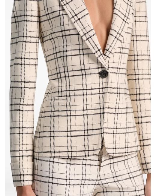 Alice + Olivia White Peak-Collar Plaid Blazer