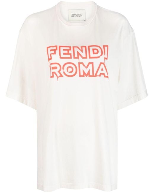 Fendi White T-Shirt mit Logo-Print