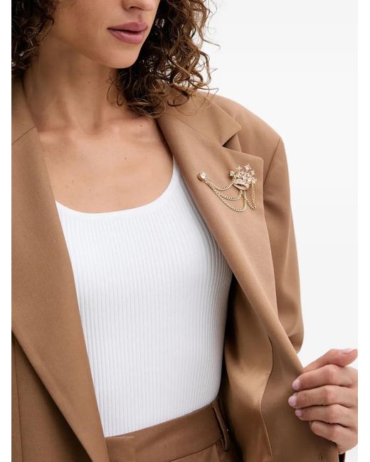 Fracomina Brown Crown-Embellished Long Blazer