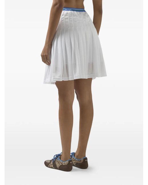Gcds White Logo-Detail Pleated Mini Skirt