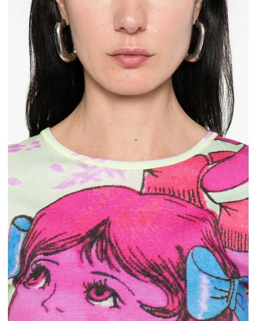 Chopova Lowena Pink Daydream Fitted Graphic-Print Long-Sleeve T-Shirt