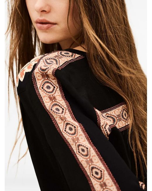 Ba&sh Black Valda Blouse With Ochre Print