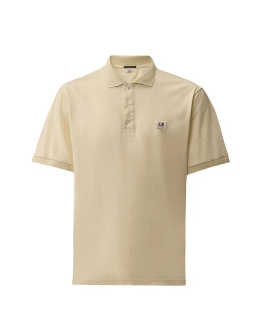 C P Company Natural Buttoned Logo-Detail Polo Shirt for men