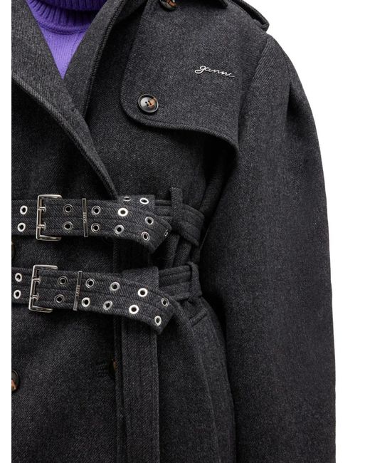 Ganni Black Belted Double-Breasted Coat