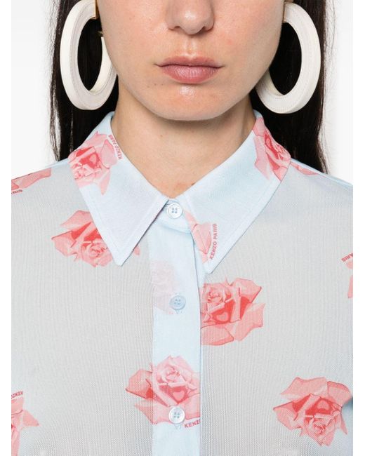 KENZO White Rose Mesh-design Shirt