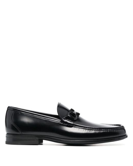 Ferragamo Black Grandioso Gancini-Buckle Loafers for men
