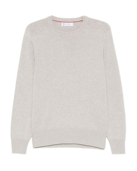 Brunello Cucinelli White Cashmere Sweater for men