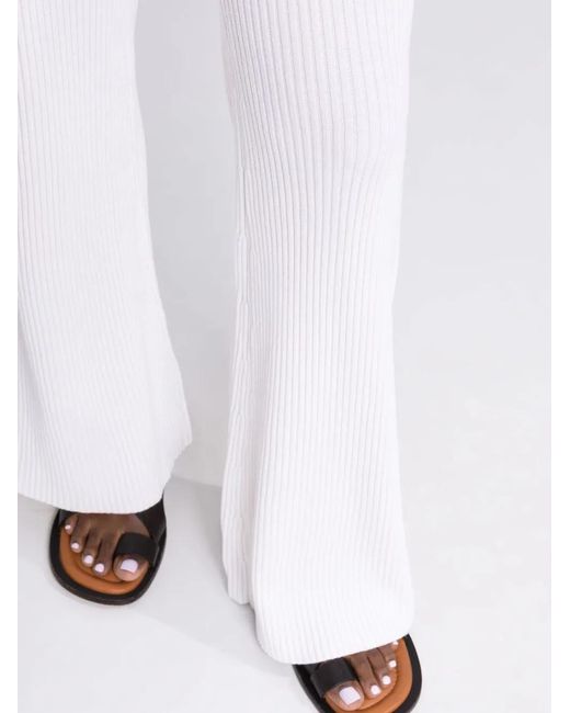 Alberta Ferretti White Ribbed Knit Flared Trousers
