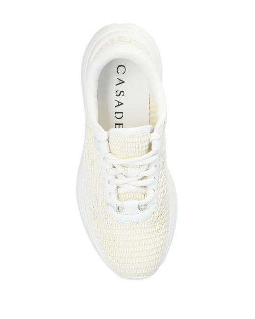 Casadei White Mia Woven-Design Leather Sneakers