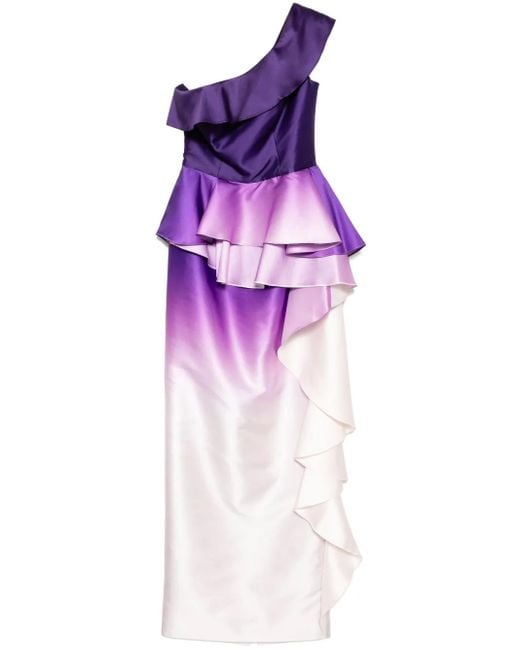 Saiid Kobeisy Purple Gradient-Printed One-Shoulder Dress