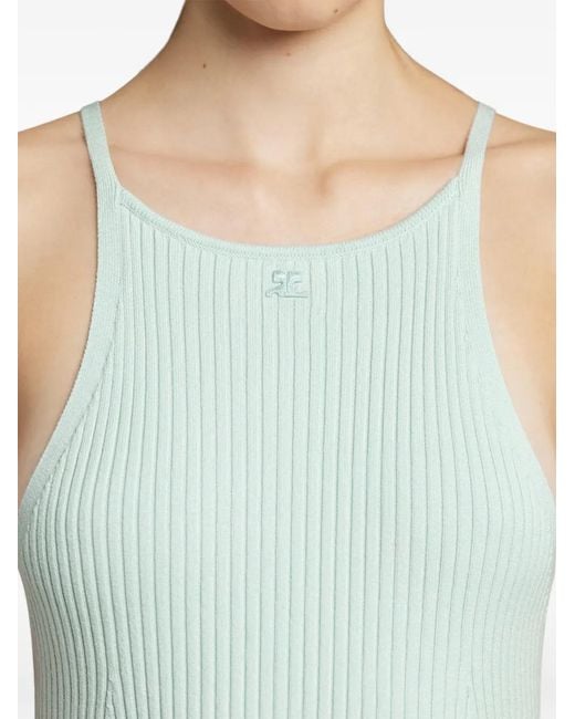 Courreges Green Robe Courte En Maille Nervurée