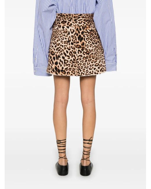 A PAPER KID Natural Leopard-Print Mini Skirt