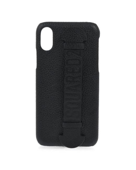 DSquared² Black Logo-Detail Leather Iphone Case for men