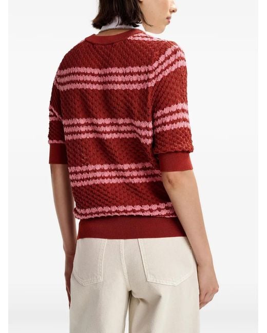 Essentiel Antwerp Red Striped Embellished-Collar T-Shirt