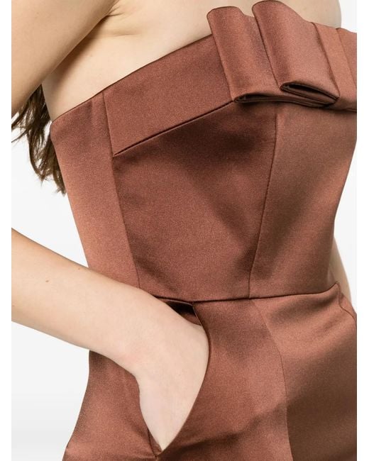 The New Arrivals Ilkyaz Ozel Brown Bow-Detail Strapless Maxi Dress