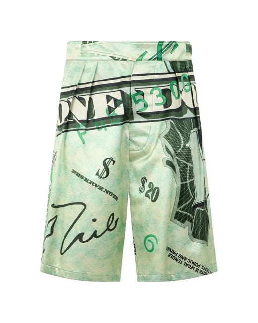Moschino Green Graphic-Print Pleated Shorts for men