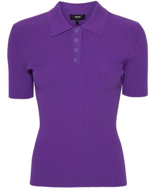 Theory Purple Knitted Ribbed Polo Top