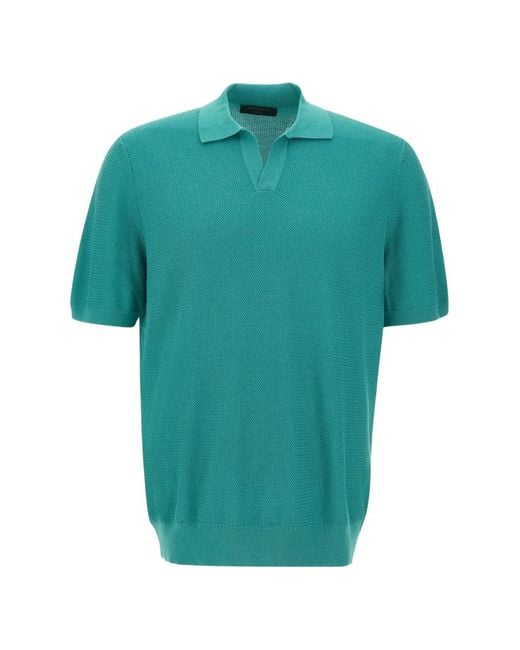 Gran Sasso Blue Skipper Textured-Knit Polo Shirt for men