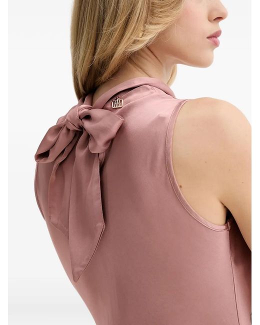 Fracomina Pink Rear-Bow High-Neck Midi Dress