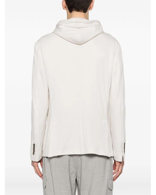 Eleventy White Hooded Single-Breasted Jacket for men