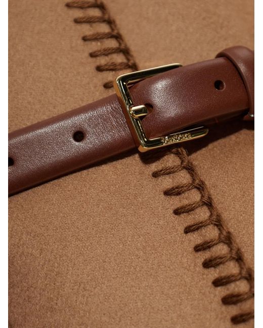 Max Mara Brown Belted Whipstitch-Trim Poncho