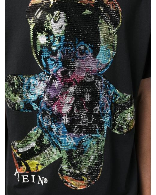 Philipp Plein Black Rhinestone-Embellished Teddy-Print T-Shirt for men