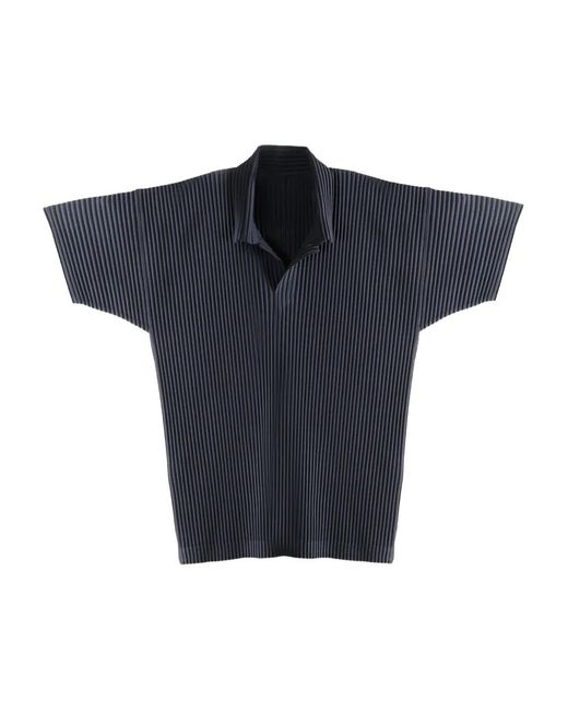 Homme Plissé Issey Miyake Blue Pleated Short-Sleeve Polo Shirt for men