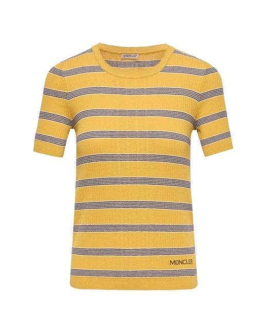 Moncler Yellow Striped Ribbed-Knit T-Shirt