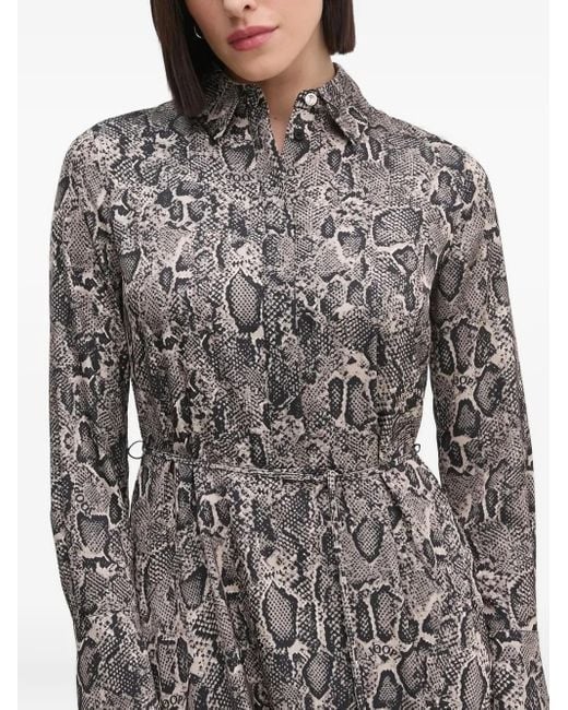 Joop! Gray Snakeskin-Print Belted Shirt Midi Dress