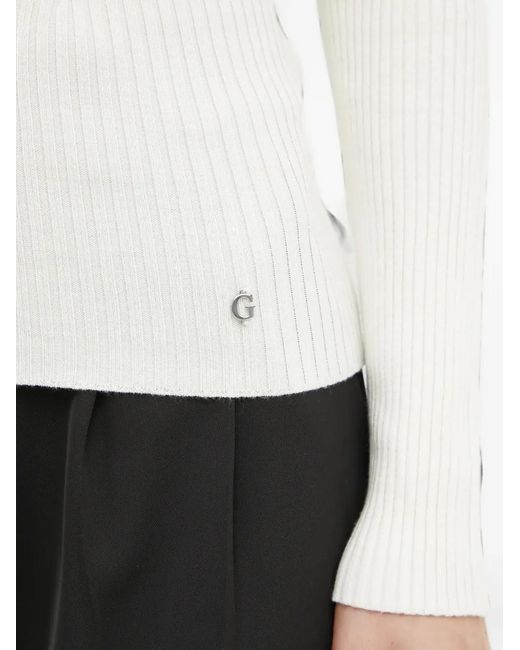 Guess White Ribbed-Knit V-Neck Sweater