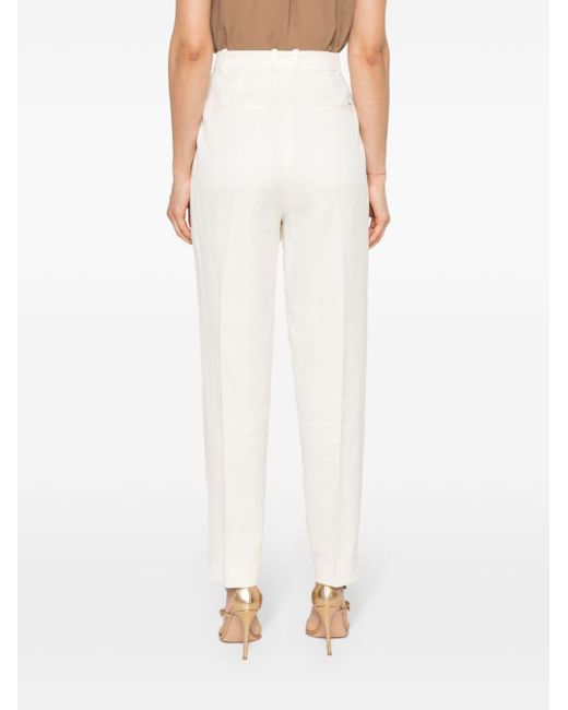 Boss White Tapered Twill Trousers