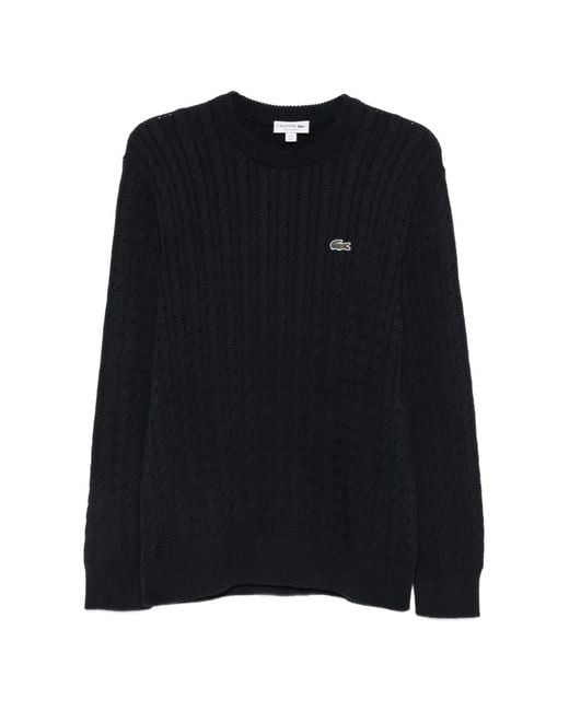 Lacoste Black Cable-Knit Logo-Patch Sweater for men
