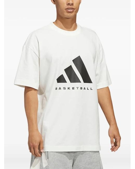 Adidas White Basketball Logo-Print T-Shirt