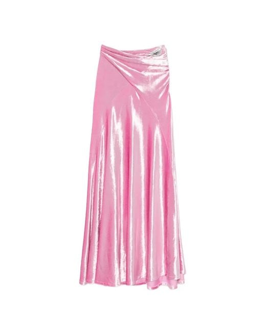Rabanne Pink Jupe Longue À Broche En Velours