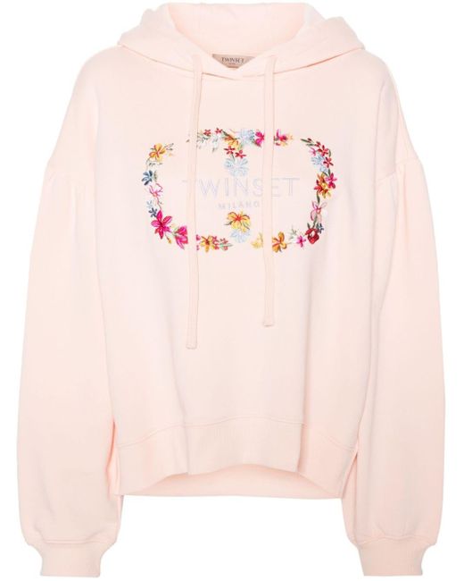 Twin Set Pink Logo-embroidered Cotton Hoodie