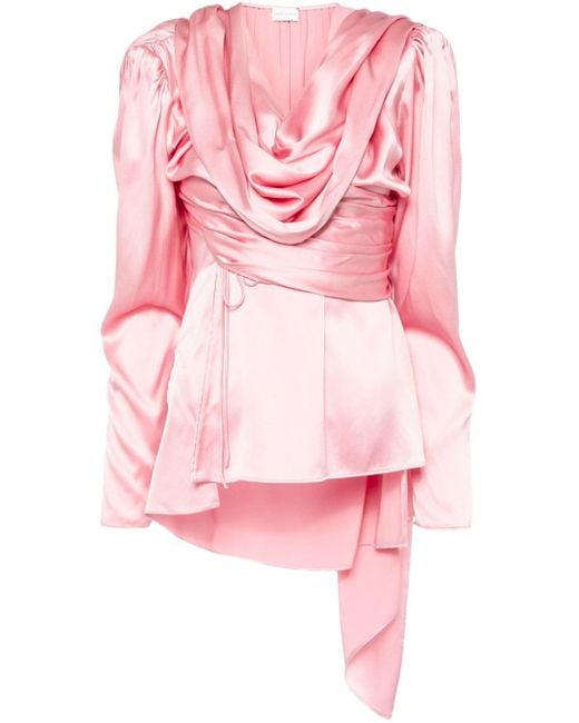 Magda Butrym Pink Long-sleeve Draped Silk Blouse