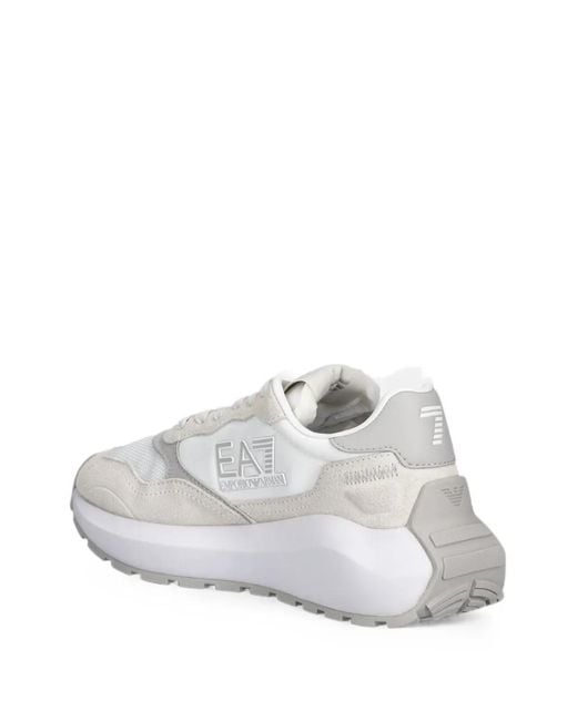 EA7 White Logo-Patch Panelled Sneakers