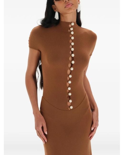 MANURI Brown Mia Embellished Cut-Out Maxi Dress