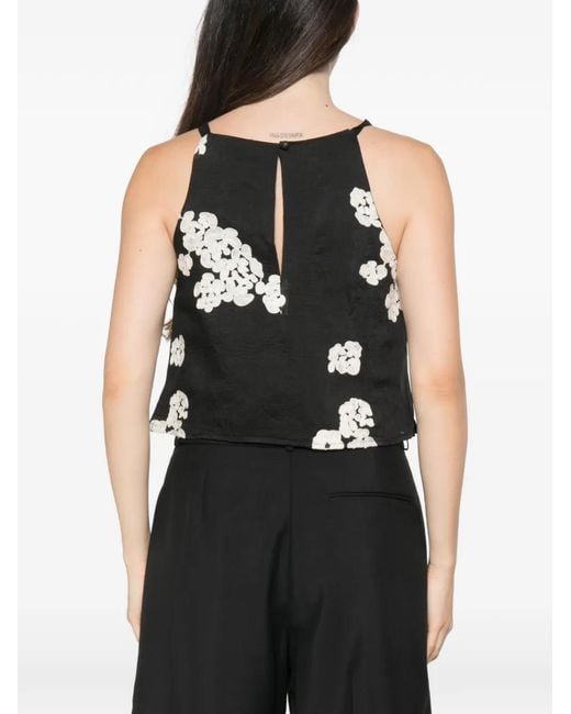 MOUTAKI Black Floral-Embroidered Sleeveless Blouse