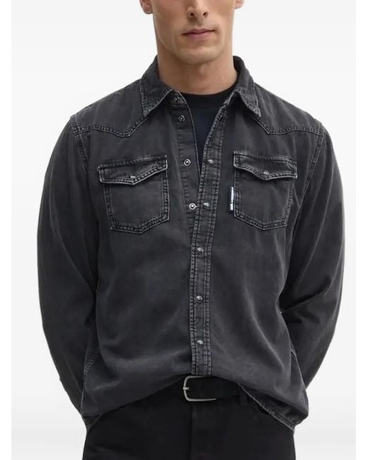 Karl Lagerfeld Langärmeliges Jeanshemd in Gray für Herren