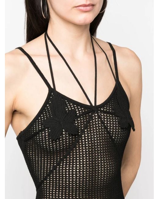 ANDREADAMO Black Fishnet-Knit Midi Dress