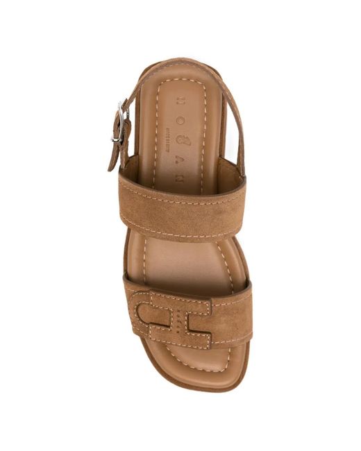 Hogan Brown Buckle Strap Sandals