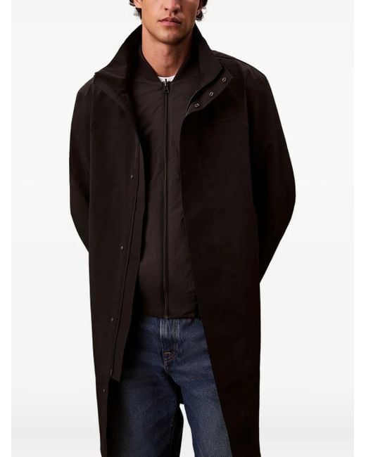 Calvin Klein Black Logo-Detail Hooded Coat for men