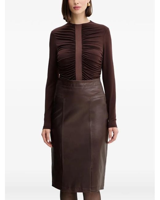 Hervé Léger Brown Ruched-Panel Blouse