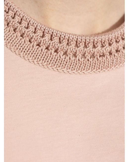 Moncler Pink Crochet-Detail Cotton T-Shirt