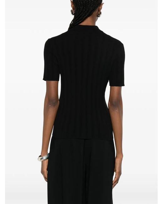 Bompard Geribbelde Polotop Met Knoopsluiting in het Black