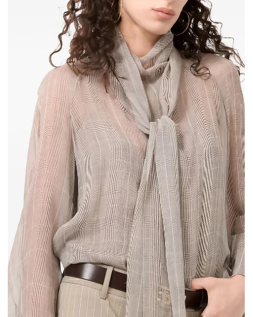 Barbara Bui Gray Tie-Neck Checked Blouse