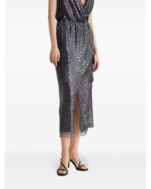 Brunello Cucinelli Gray Sequinned High-Waist Skirt