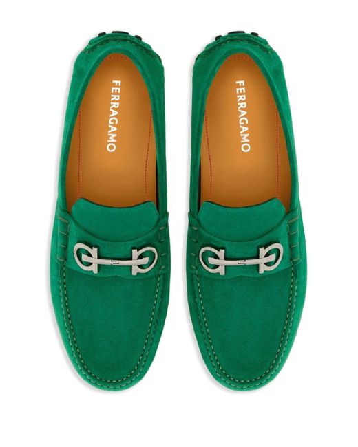 Ferragamo Green Gancini Suede Loafers for men